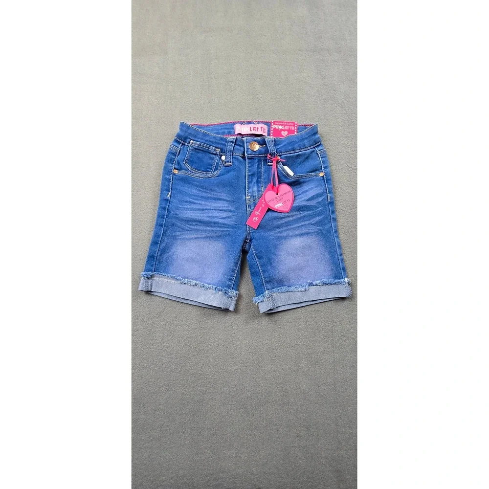 Pink Latte Girls Blue Denim Shorts‎ Size 7 NWT Frayed Raw Hem Supersoft Comfy